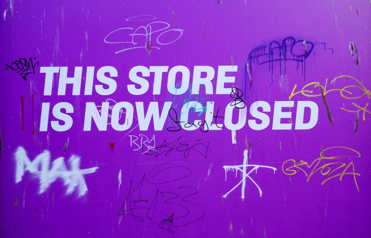 "This store in now closed" shop sign seen in Worcester city centre.
