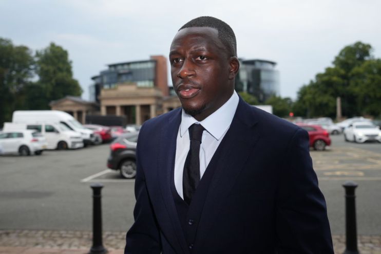 Benjamin Mendy, a player for Manchester City, arrives for the first day of his trial at Chester Crown Court (Photo by Christopher Furlong/Getty Images)
