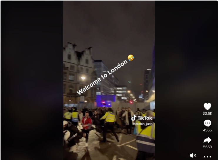 Screenshot from the TikTok video of the chaotic scenes in London