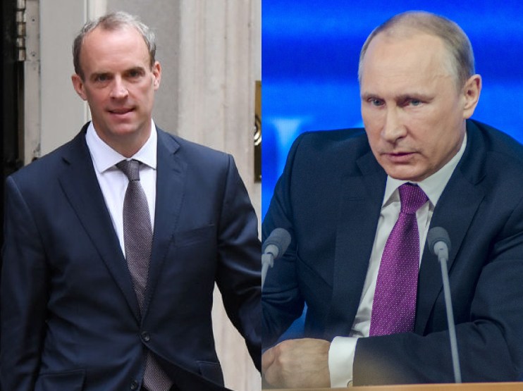 Dominic Raab and Vladimir Putin: London will host an international conference on Russia's war crimes