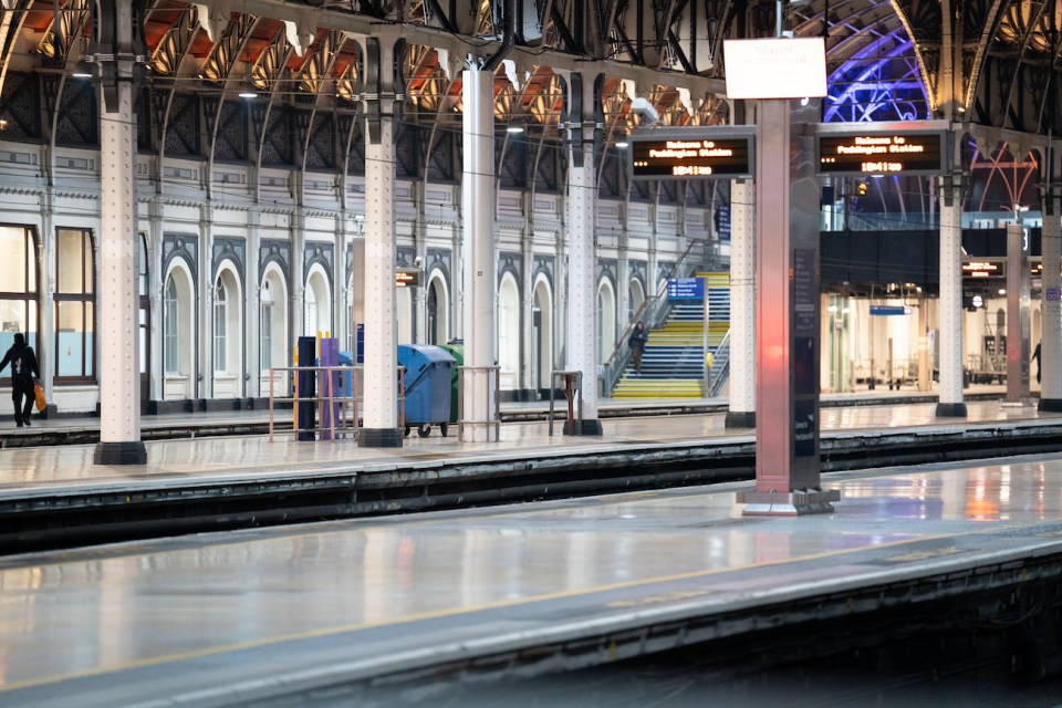 Empty platforms at Paddington station in London.