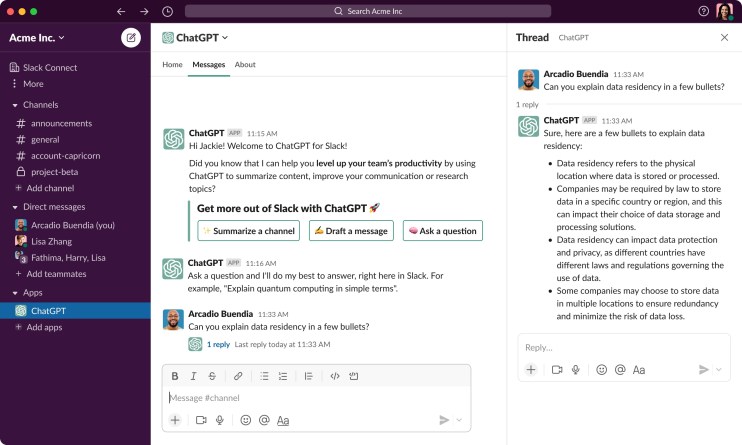 ChatGPT app for Slack