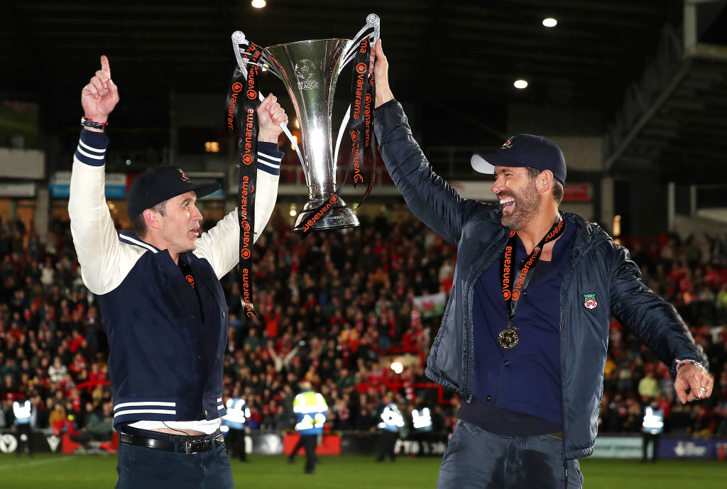 Wrexham owners Rob McElhenney and Ryan Reynolds watched them clinch promotion from the National League on Saturday