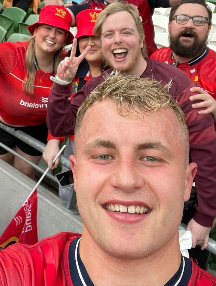 Left to right: Patricia, Serena, Keelan, Munster player Craig Casey and Gearoid