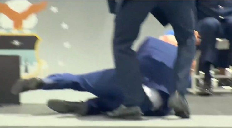 The moment Joe Biden fell over after a speech to US army grads