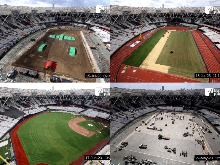 London Stadium transformation from West Ham's Premier League home to monster trucks to gigs to athletics to baseball.