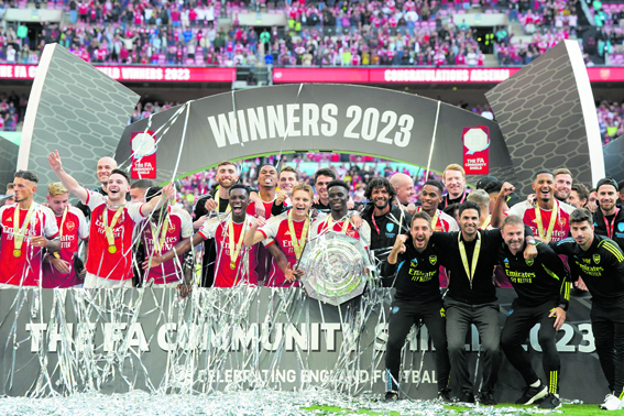 Mikel Arteta hailed his bench yesterday after a 101st-minute Leandro Trossard equaliser helped Arsenal draw 1-1 with Manchester City before a successful Fabio Vieira shootout penalty earned the Gunners the Community Shield at Wembley.
