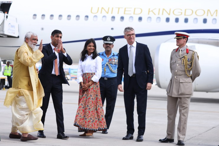 Mired in the crumbling concrete crisis at home, with an escaped terrorist on the loose, Sunak, dubbed India&rsquo;s &lsquo;son-in-law&rsquo;, arrives in New Delhi for the G20. Photo: PA