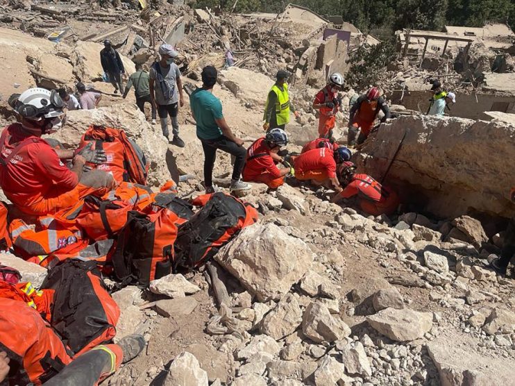 Photo issued by Foreign, Commonwealth & Development Office of UK ISAR team providing medical treatment to a person in Morocco following a the earthquake on Friday. Issue date: Tuesday September 12, 2023. PA Photo. See PA story QUAKE Morocco. Photo credit should read: Foreign, Commonwealth & Development Office/PA Wire NOTE TO EDITORS: This handout photo may only be used in for editorial reporting purposes for the contemporaneous illustration of events, things or the people in the image or facts mentioned in the caption. Reuse of the picture may require further permission from the copyright holder.