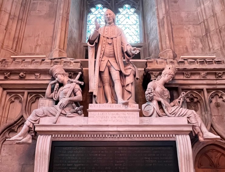 The two Guildhall statues with slavery links are figures of William Beckford, former two-time Lord Mayor, and philanthropist Sir John Cass