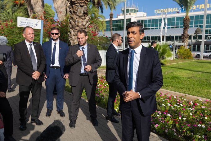 Rishi Sunak has arrived in Israel to &ldquo;express solidarity&rdquo; with the country over Hamas&rsquo;s attack as part of a two-day trip urging against any escalation of violence in the wider Middle East. Photo: via Rishi Sunak on X