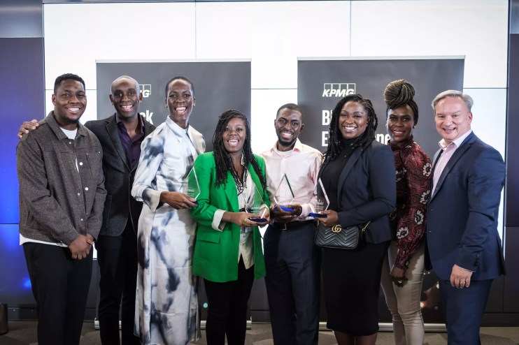 Some of last year's winners, with Olu Odubajo (furthest left) and Karl Edge (furthest right)