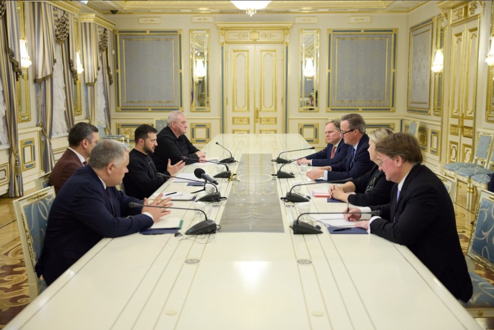 Photo issued by the Ukrainian Presidential Press Office of the new Foreign Secretary Lord David Cameron (third from right) meeting with Ukrainian President Volodymyr Zelensky (third from left) in Kyiv, Ukraine. Picture date: Thursday November 16, 2023. PA Photo. See PA story POLITICS Ukraine. Photo credit should read: /PA Wire
NOTE TO EDITORS: This handout photo may only be used for editorial reporting purposes for the contemporaneous illustration of events, things or the people in the image or facts mentioned in the caption. Reuse of the picture may require further permission from the copyright holder.