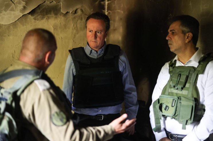 David Cameron in Israel as he views the damage from the October 7 massacre