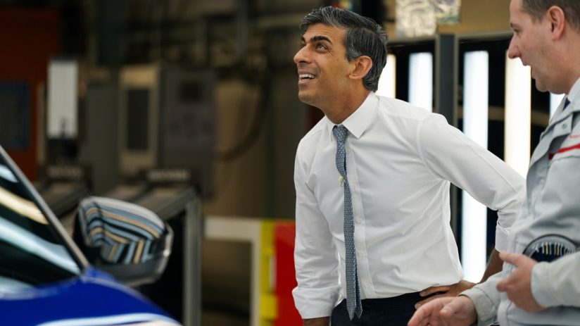 Prime Minister Rishi Sunak tours the car manufacturer Nissan on November 24, 2023 in Sunderland, England. (Photo by Ian Forsyth/Getty Images)