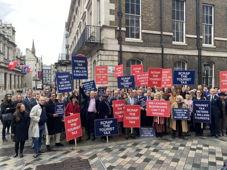 A number of London&rsquo;s most high profile retailers and business owners took to the streets of luxury shopping district Saville Row to protest against the government&rsquo;s controversial &lsquo;tourist tax&rsquo;.&nbsp;