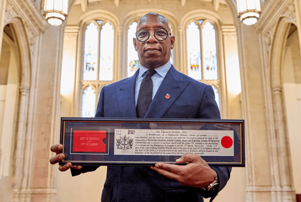 Arsenal legend Ian Wright has today been handed the Freedom of Canada in a ceremony at the capital's Guildhall.
