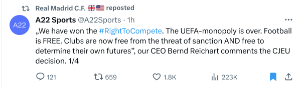 This was reposted by Real Madrid's official English account and shows the LaLiga club are unwilling to back down from their supportive stance.