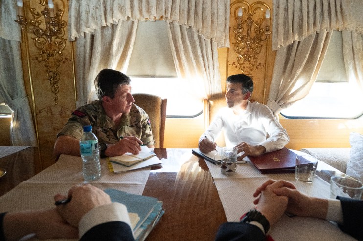 Prime Minister Rishi Sunak journeys by train through Ukraine as he travels to meet with President Volodymyr Zelensky after announcing a major new package of &pound;2.5 billion in military aid to the country over the coming year. (Stefan Rousseau/PA Wire)