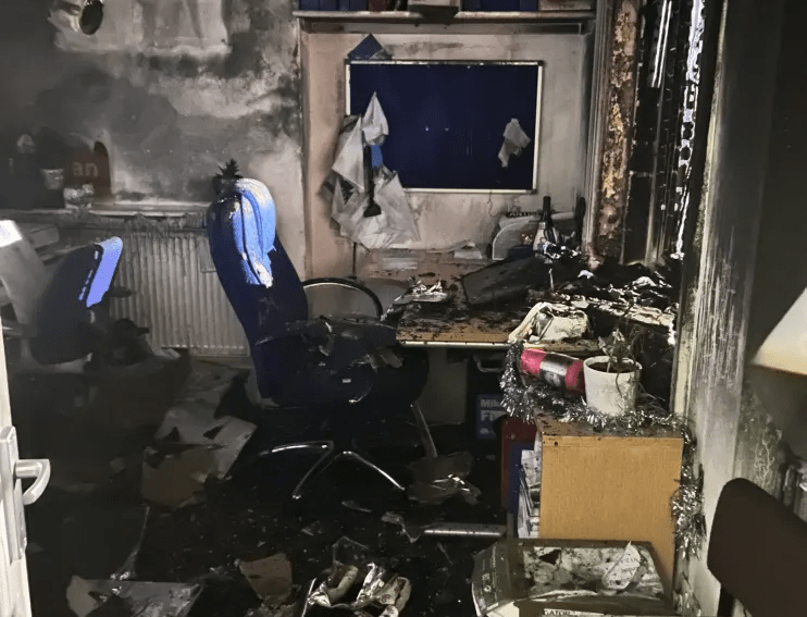 Image shared on social media of the aftermath of the arson attack