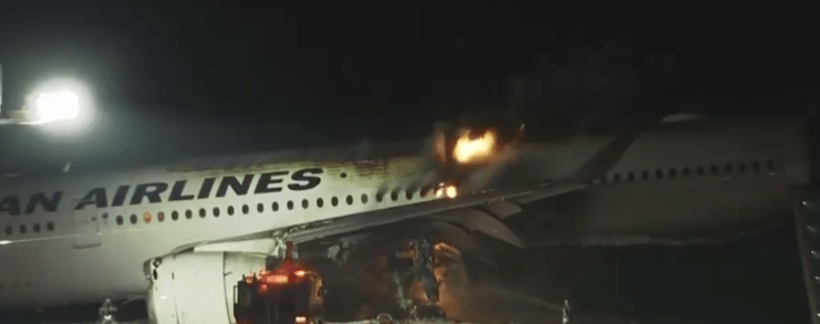 Japan Airlines burst into flames on the runway in Tokyo, but passengers are reportedly safe. Source: Sky News