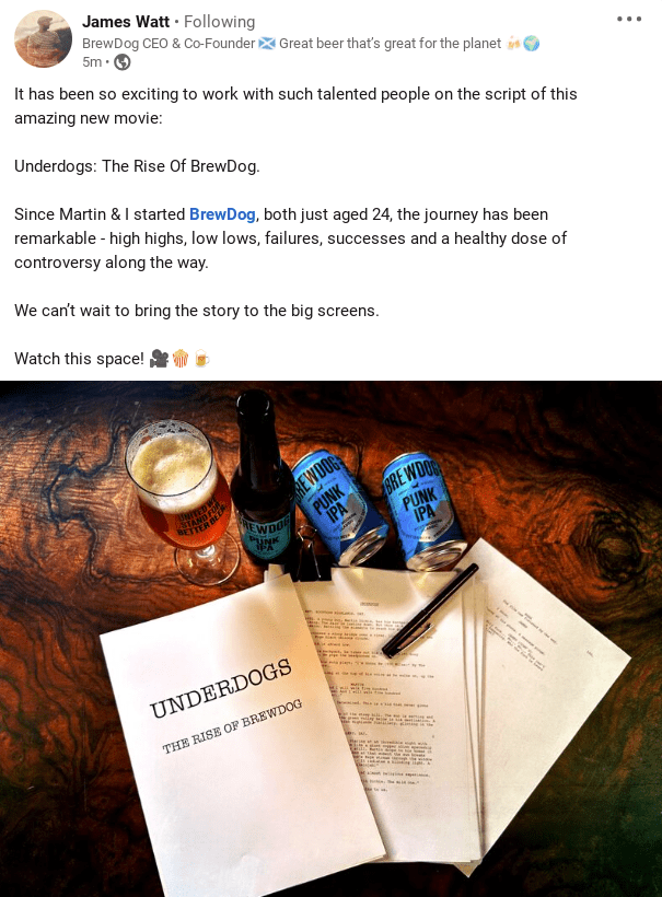 Screenshot of James Watt's LinkedIn post