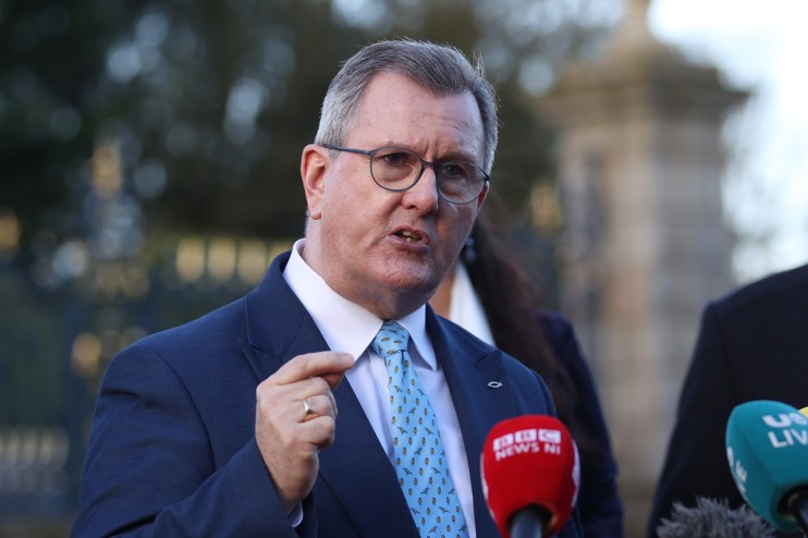 Sir Jeffrey Donaldson is stepping down as leader of the Democratic Unionist Party &ldquo;with immediate effect&rdquo; after the DUP said he had been charged with allegations of a historical nature. Photo: PA