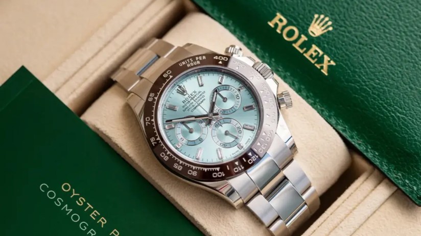 A Rolex watch in its box.