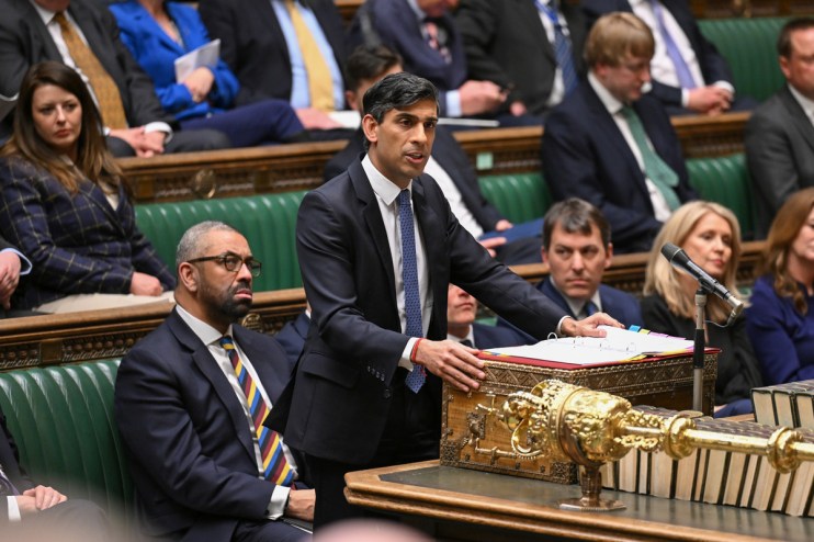 Rishi Sunak beamed from ear to ear as he hit back at Keir Starmer&rsquo;s opening jibe at PMQs. Photo: Parliament/PA