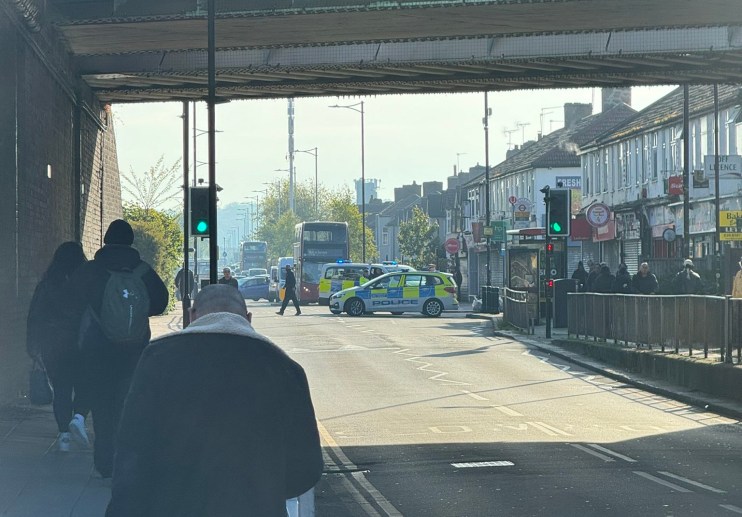Picture taken with permission from the Twitter feed of @petekingdom of emergency services in Hainault, north east London, where a 36-year-old man wielding a sword was arrested after an attack on members of the public and two police officers. Picture date: Tuesday April 30, 2024. PA Photo. See PA story POLICE Hainault. Photo credit should read: Peter Kingdom/PA Wire NOTE TO EDITORS: This handout photo may only be used in for editorial reporting purposes for the contemporaneous illustration of events, things or the people in the image or facts mentioned in the caption. Reuse of the picture may require further permission from the copyright holder.