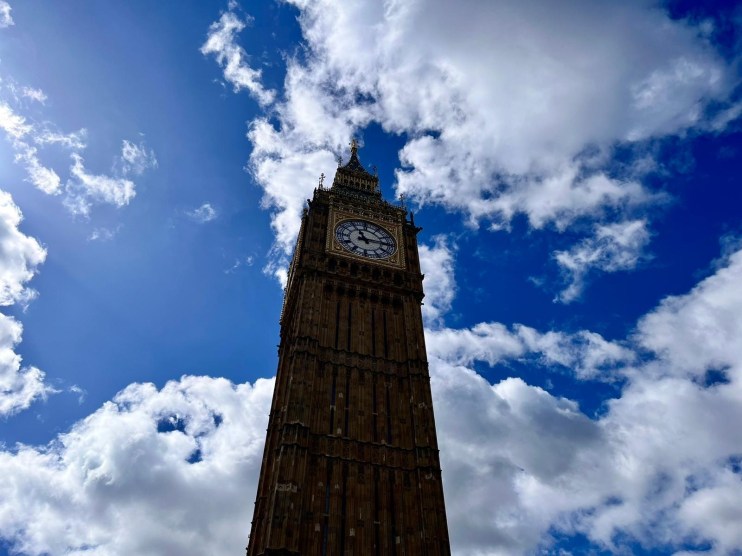 Big Ben, with its clock stopped
