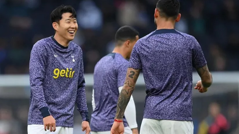 Son Heung-Min of Tottenham Hotspur reacts during the warm up prior to the Premier League match between Tottenham Hotspur and Manchester City at Tottenham Hotspur Stadium on May 14, 2024 in London, England. (Photo by Justin Setterfield/Getty Images)
