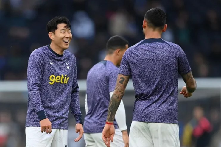 Son Heung-Min of Tottenham Hotspur reacts during the warm up prior to the Premier League match between Tottenham Hotspur and Manchester City at Tottenham Hotspur Stadium on May 14, 2024 in London, England. (Photo by Justin Setterfield/Getty Images)