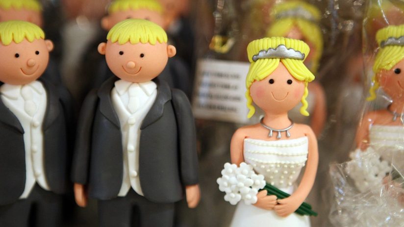 LONDON - JULY 10: Wedding cake bride & groom figures are displayed for sale on July 10, 2007 in London. (Photo by Peter Macdiarmid/Getty Images)