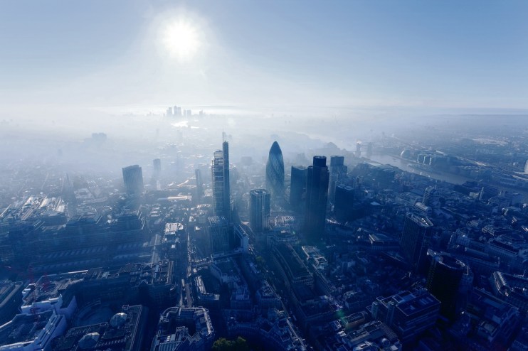 London aerial view at dawn.
