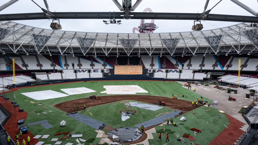 West Ham United&rsquo;s Olympic Stadium has undergone a Stateside makeover for this weekend&rsquo;s MLB showpiece.