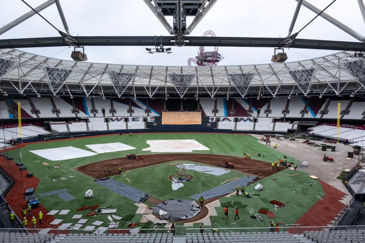 West Ham United&rsquo;s Olympic Stadium has undergone a Stateside makeover for this weekend&rsquo;s MLB showpiece.
