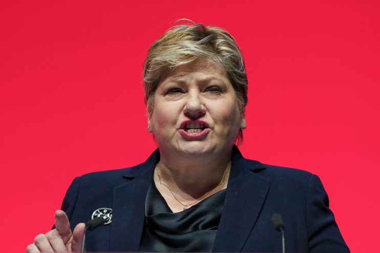 LIVERPOOL, ENGLAND - OCTOBER 10: Shadow Attorney General for England and Wales Emily Thornberry speaks to delegates on the third day of the Labour Party conference on October 10, 2023 in Liverpool, England. Labour leader Sir Keir Starmer will later address delegates and party members at the annual Labour Party Conference in the Liverpool Conference Centre. Keir Starmer will pledge to give more powers to local authorities and mayors and to 'build a new Britain' accelerating the building of new homes on unused urban land. (Photo by Ian Forsyth/Getty Images)