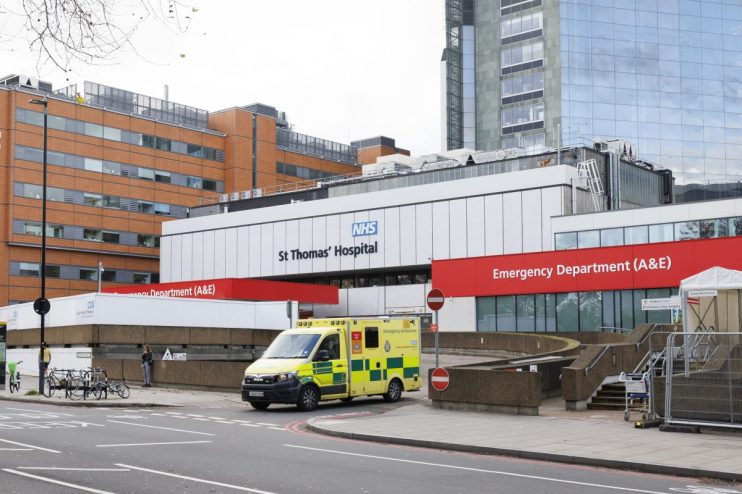 LONDON, ENGLAND - DECEMBER 29: An ambulance outside St Thomas' Hospital on December 29, 2023 in London, England. (Photo by Belinda Jiao/Getty Images)