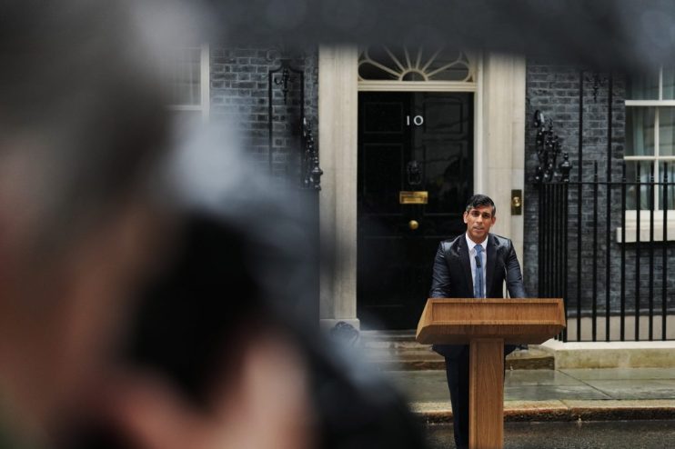 LONDON, ENGLAND - MAY 22: UK prime minister Rishi Sunak announces the date for the UK General Election in Downing Street on May 22, 2024 in London, England. After much speculation across the UK media today, Sunak announces the UK General Election will be held on July 4th. (Photo by Carl Court/Getty Images)