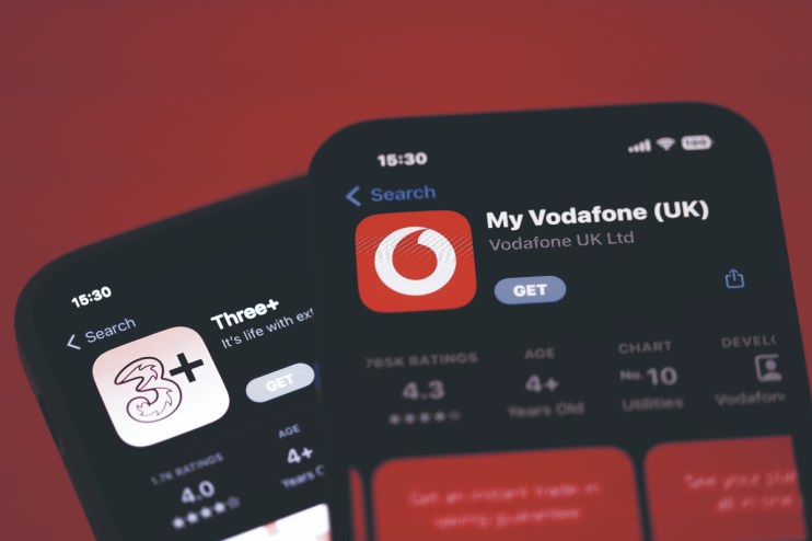Vodafone CEO Margherita Della Valle discussing UK expansion strategy after &pound;4.3bn Vodafone-Three telecoms deal at press c...