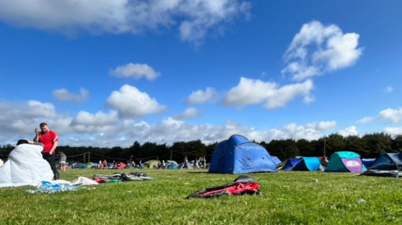 Screenshot taken from a video with permission from the social media site X, formerly Twitter, posted by @decomcfc of the campsite at Leeds Festival. Two stages at Leeds Festival have closed for the day due to high winds caused by Storm Lilian. (Photo credit should read: @decomcfc/PA Wire)