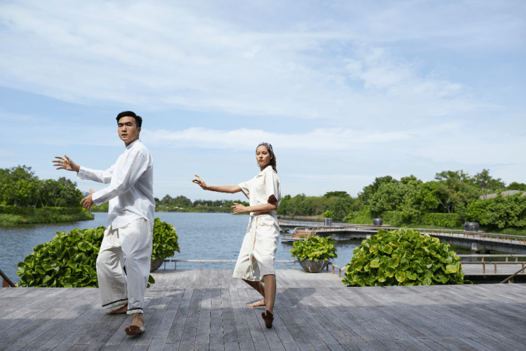 Tai chi at Rakxa wellness retreat in Thailand, where Adam stayed for their Rebalance programme