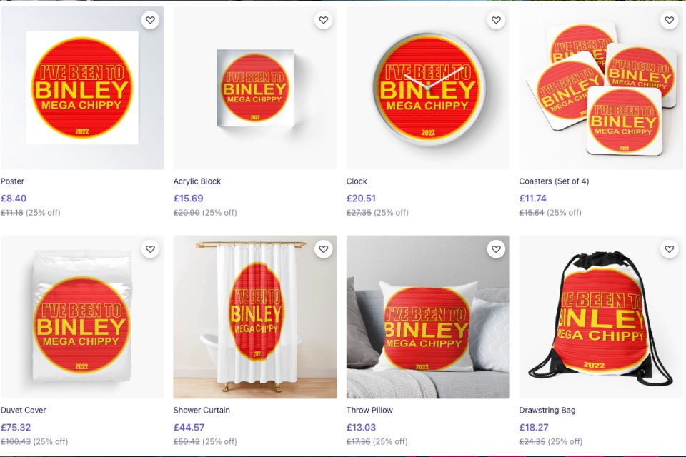 A selection of Binley Mega Chippy merch, on sale after the takeaway went viral