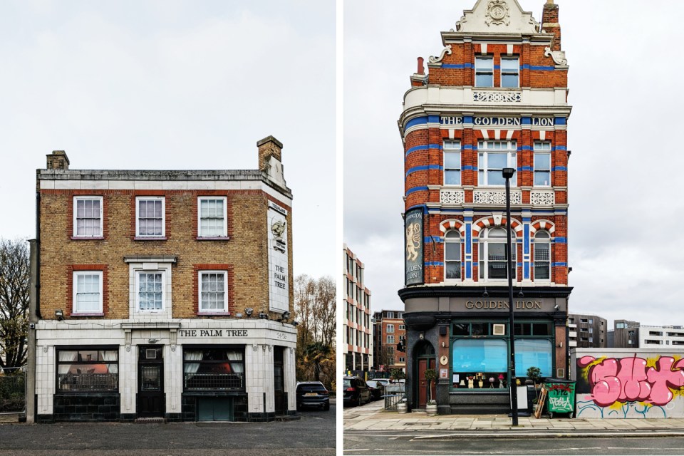 From left: London pubs The Palm Tree, Mile End and The Golden Lion, Camden