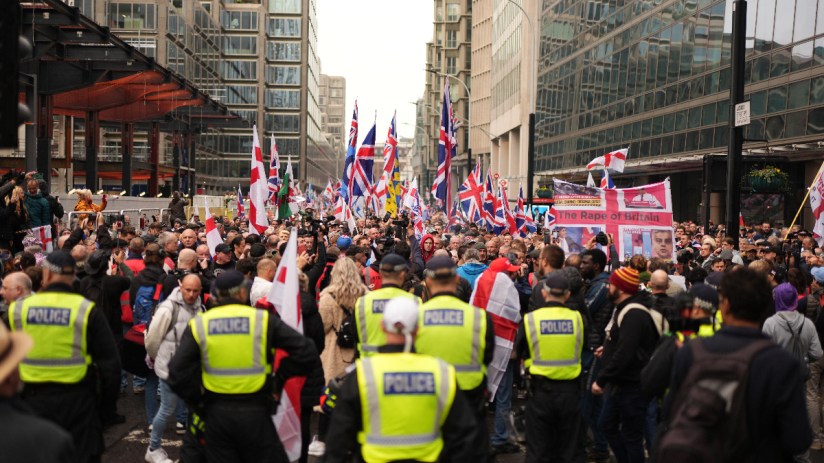 Hundreds of Tommy Robinson supporters are gathering in central London for a planned protest which the political activist will miss after he was remanded into custody by police. Photo: PA