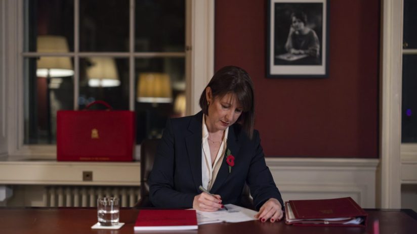 London, United Kingdom. Chancellor Rachel Reeves prepares for the Autumn Budget 2024 in her office in No 11 Downing Street. Seen behind is a portrait of Ellen Wilkinson, a former Minister for Education, taken on the 25/06/1924 by Bassano Ltd. Treasury. Picture by Kirsty O'Connor / Treasury
