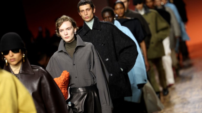 Models walk the runway during the finale at the Bottega Veneta fashion show during the Milan Fashion Week Womenswear Fall/Winter 2024-2025 on February 24, 2024 in Milan, Italy. (Photo by Vittorio Zunino Celotto/Getty Images)