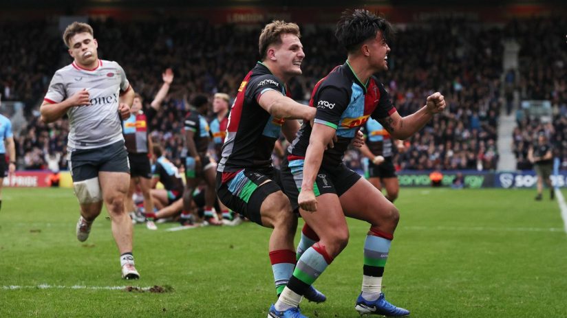 Harlequins put an end to Saracens's unbeaten start to the season, beating their rivals 17-10 in the London derby.
