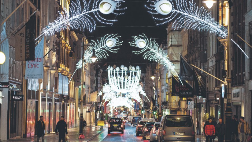 Christmas lights on New Bond Street, in central London.